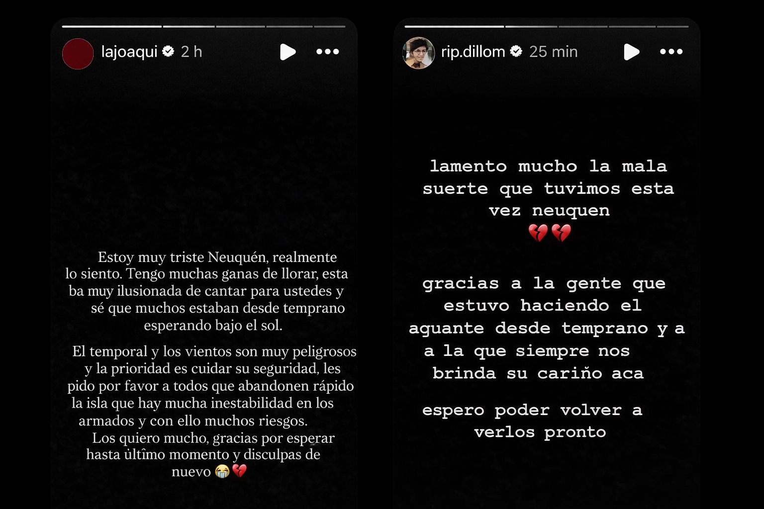 Suspensión de la última noche de la Confluencia: mensajes de La Joaqui y Dillom